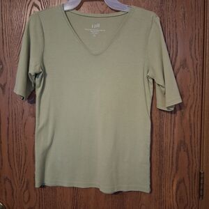 J. Jill Women's Sage Green V-Neck Elbow Length Tee